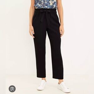 Loft Womens Black Petite Tie Waist Crepe Taper Leg Ankle Cropped Pants Sz Small